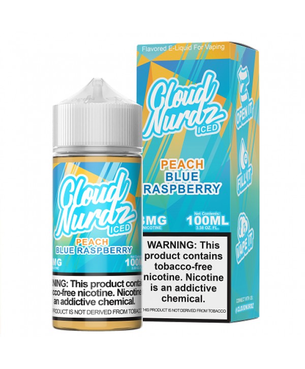 Cloud Nurdz Synthetic Nicotine Iced Peach Blue Raspberry 100ml Vape Juice