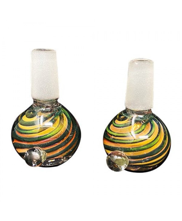 Handmade 14mm Glass Bowl Piece w- Rasta Gold Fumed Accents