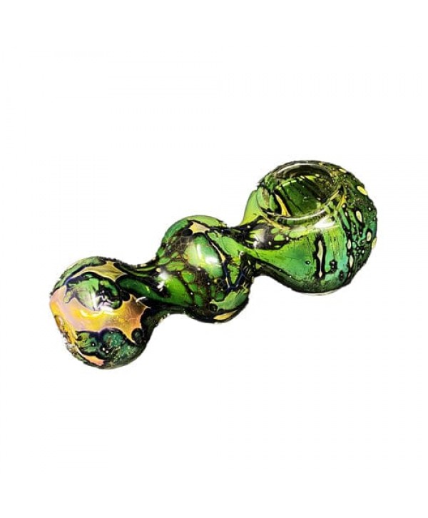 Green Handmade Glass Hand Pipe w- Gold Accents