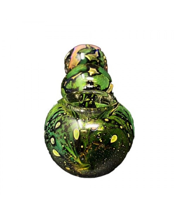 Green Handmade Glass Hand Pipe w- Gold Accents