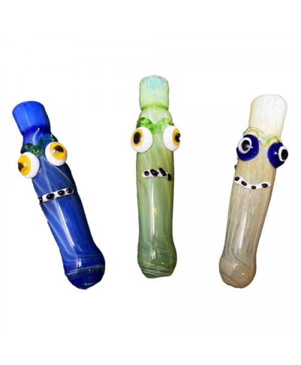 Handmade Glass Chillum w- Googly Eye Accents