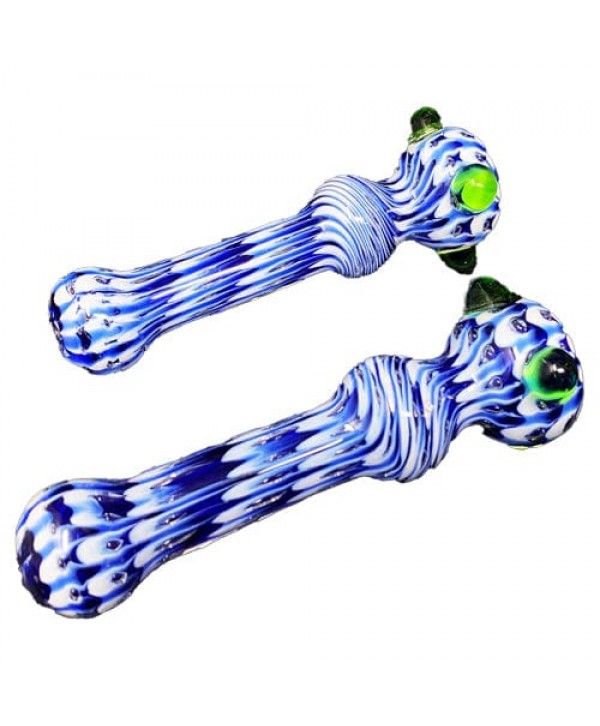 Blue Handmade Glass Chillum w- Swirls & Marble Accents