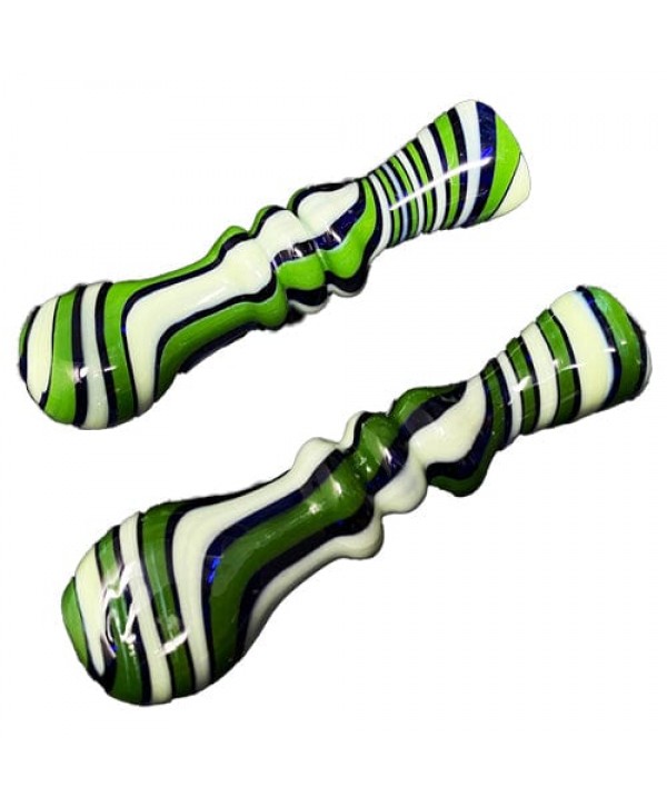 Green Handmade Glass Chillum w- Swirls