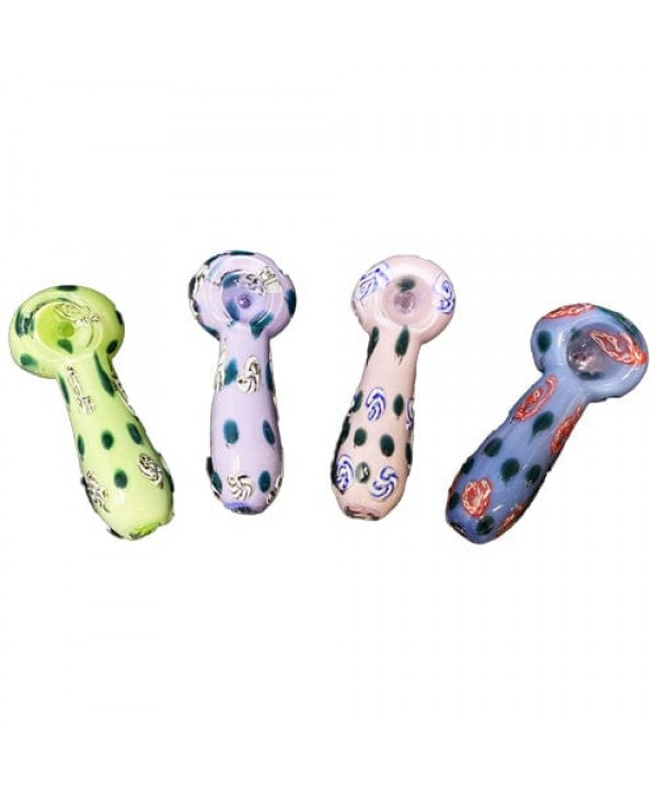 Colored Handmade Glass Spoon Pipe w- Spiral Millies