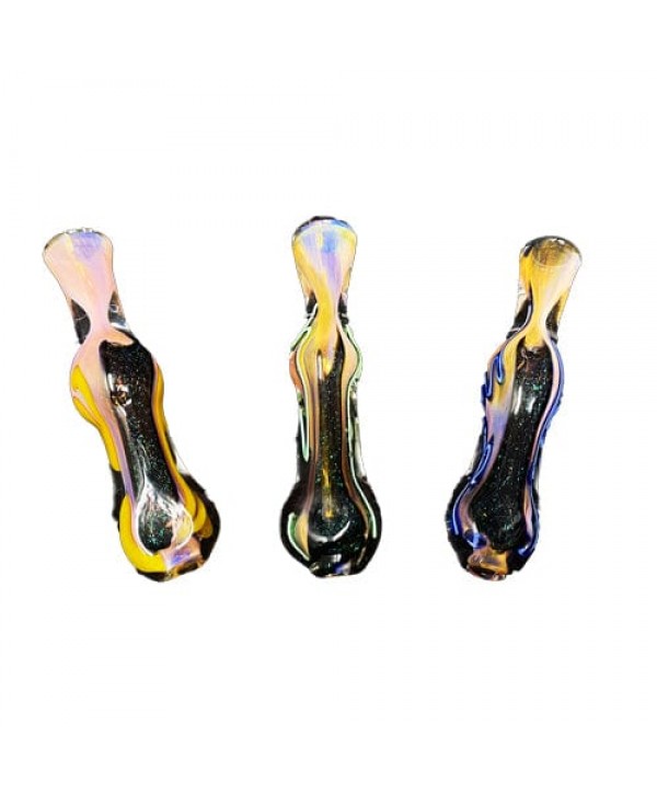 Multi-Color Handmade Glass Chillum w- Dichro & Fumed Accents