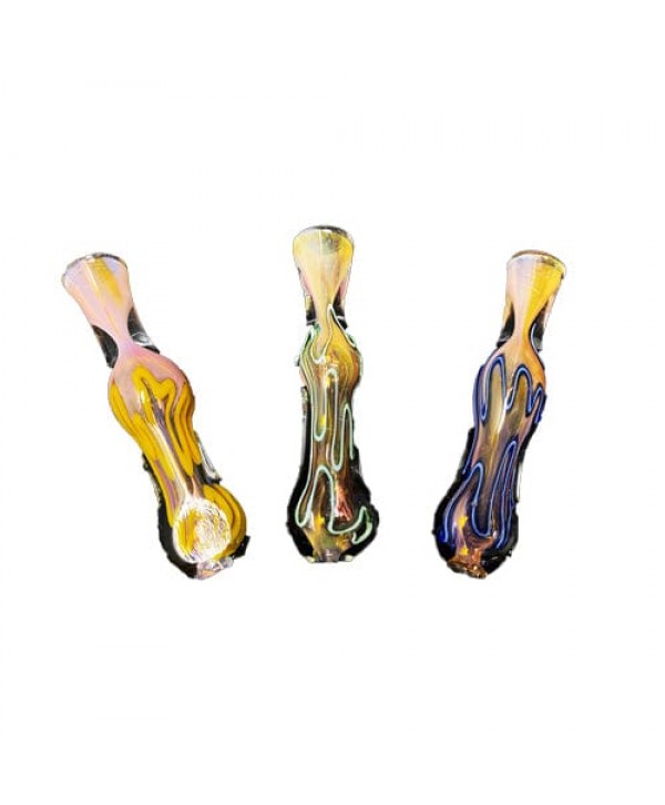 Multi-Color Handmade Glass Chillum w- Dichro & Fumed Accents