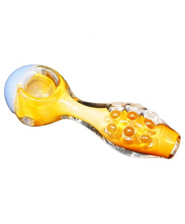 Orange Handmade Glass Spoon Pipe w- Blue Accents