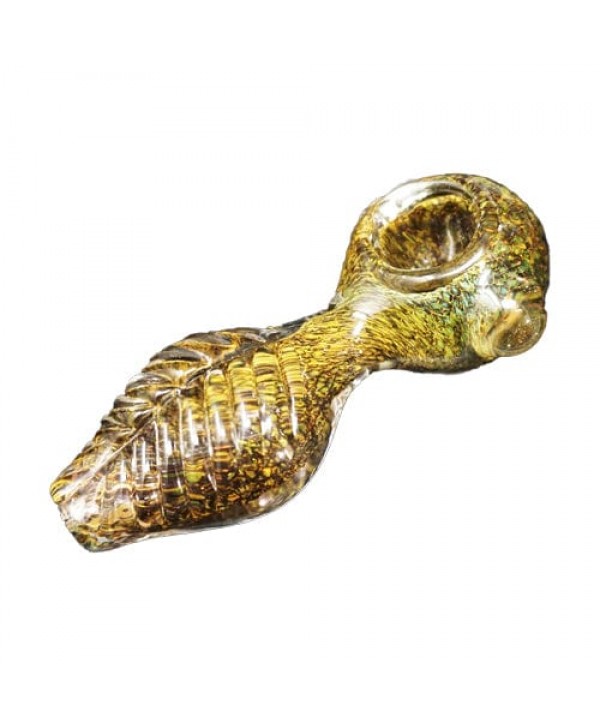 Handmade Glass Hand Pipe w- Gold Fumed Accents