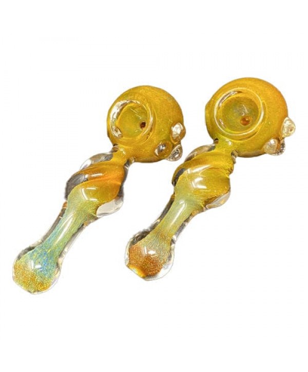 Yellow Handmade Glass Hand Pipe w- Fumed Accents