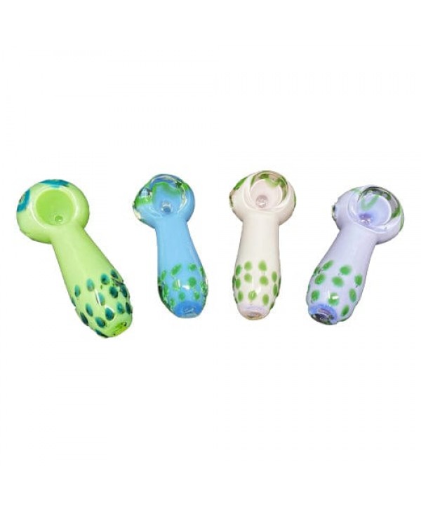 Colored Handmade Glass Hand Pipe w- Green Spots