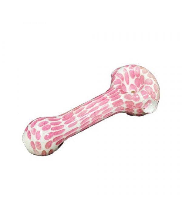 White Handmade Glass Hand Pipe w- Pink Spotted Accents
