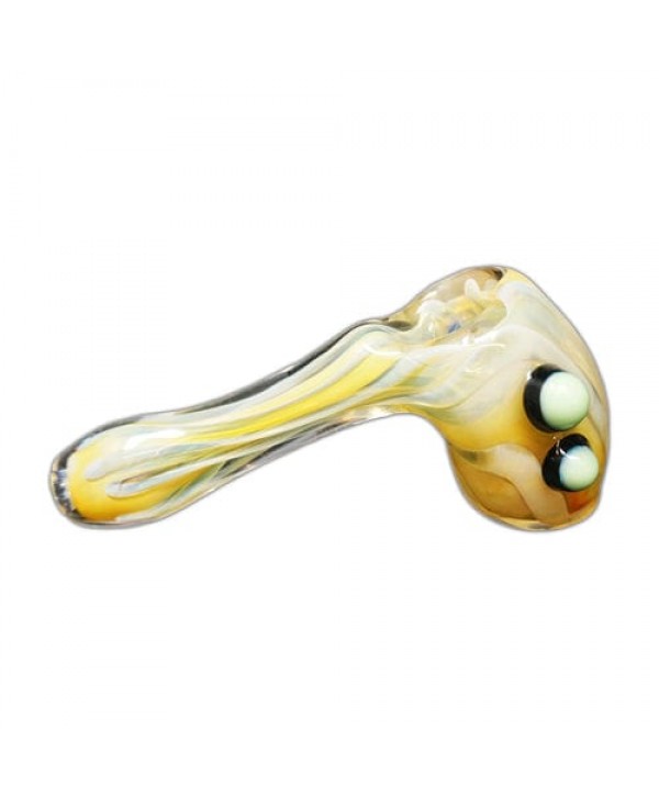 Yellow & White Handmade Glass Hand Pipe w- Marbles