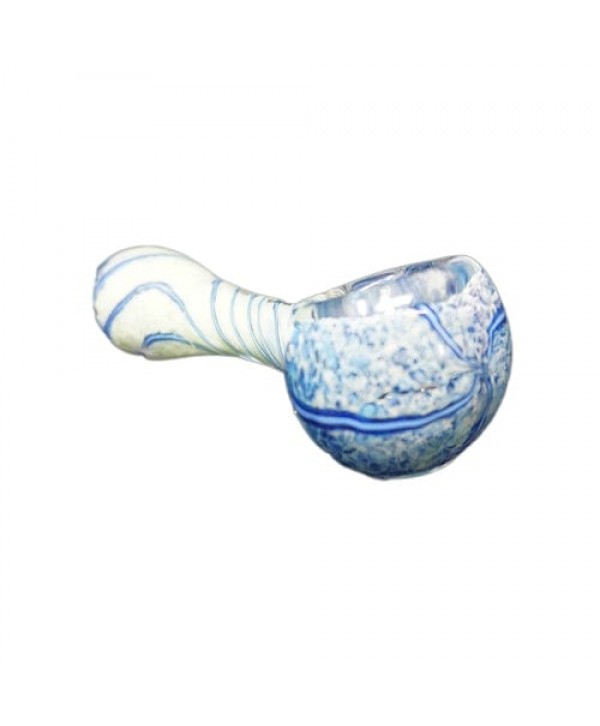 Blue & White Handmade Glass Hand Pipe w- Swirl Accents