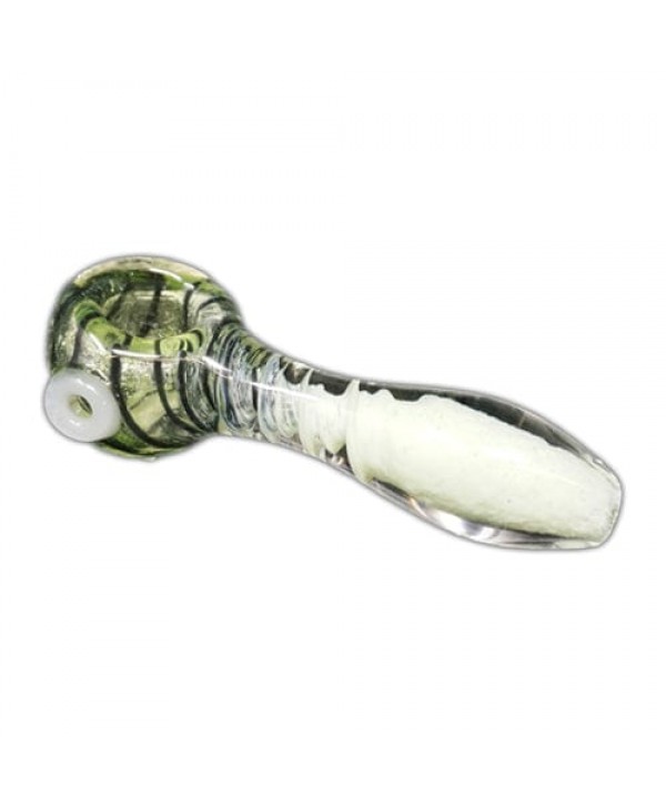 Green & White Handmade Glass Hand Pipe w- Swirl Accents