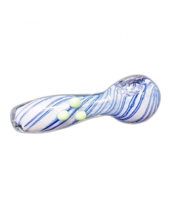 Blue & White Handmade Glass Hand Pipe w- Swirl & Marble Accents