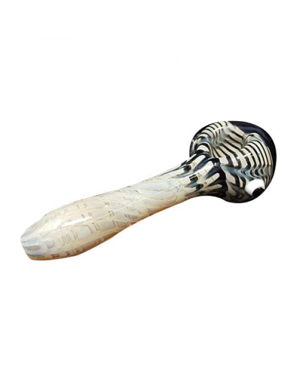 White Handmade Glass Hand Pipe w- Striped Accents