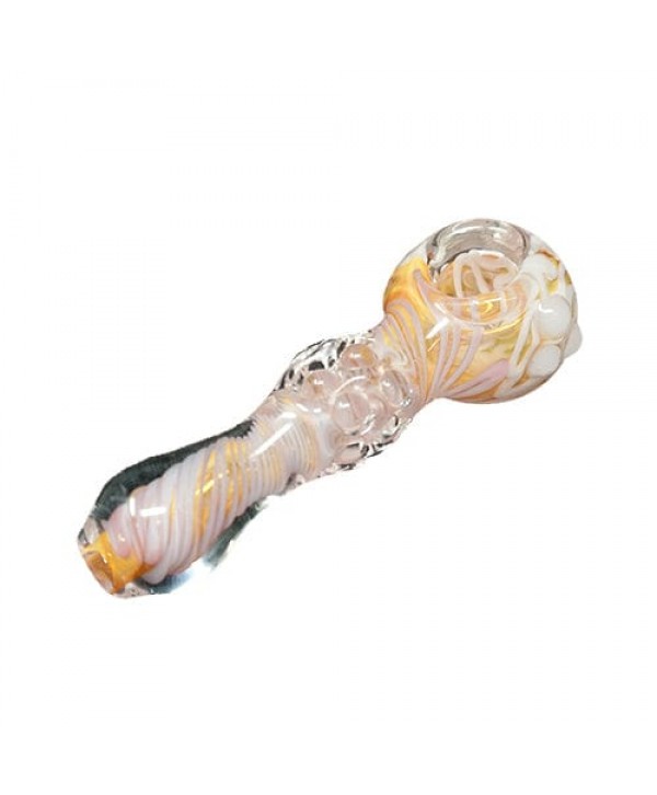 Handmade Glass Hand Pipe w- Colored Swirl Accents
