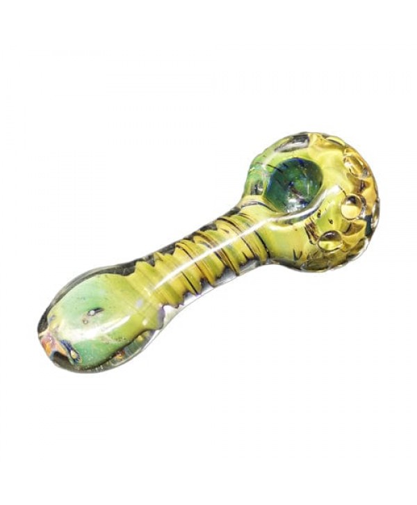 Green & Yellow Handmade Glass Hand Pipe w- Marble Accents