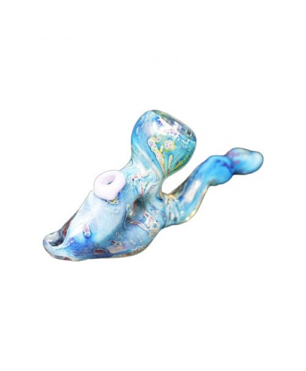 Heady Light Blue Handmade Glass Hand Pipe w- Marbled Pattern