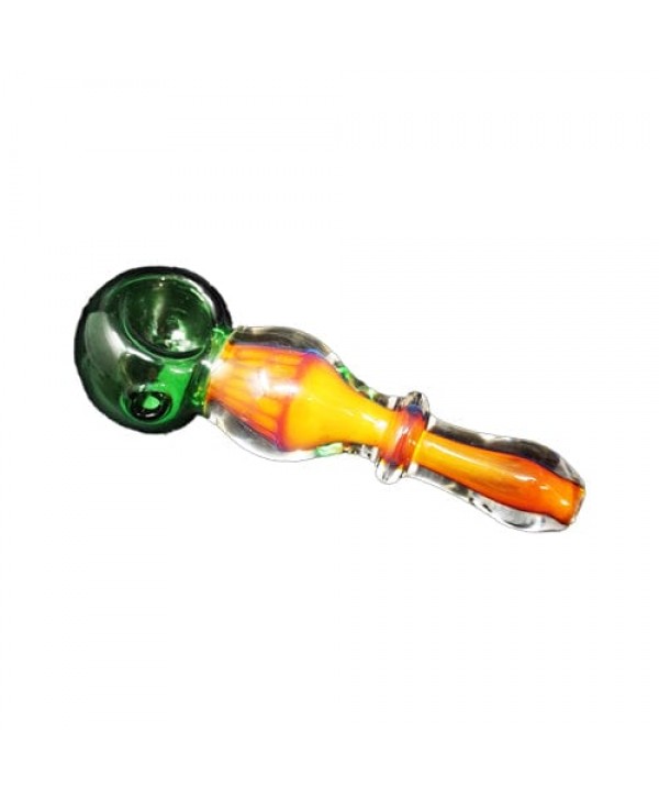 Fumed Handmade Glass Hand Pipe w- Rasta Color Accents