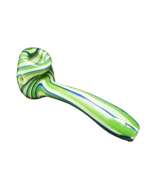 Green Handmade Glass Sherlock Pipe w- Striped Accent