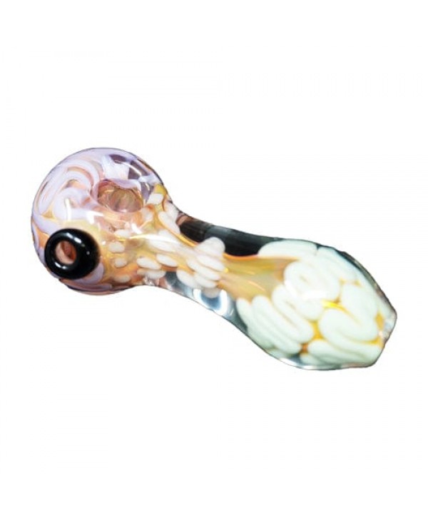 Handmade Colored Glass Hand Pipe w- Threaded Accents