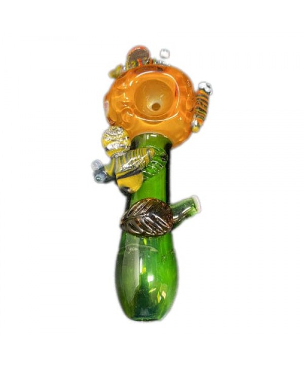 Colored Handmade Glass Hand Pipe w- Honeybee Accents